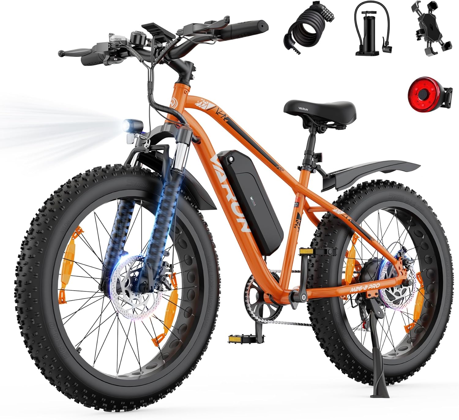 81G4gpLbC5L._AC_SL1500 VARUN E Bike, 26 x 4.0 Zoll Ebike Herren mit 85Nm 250W Motor, 48V 18AH /13AH Akku, bis 100-150km Reichweite, 5 PAS LCD-Display, 25km/h, 7 Gang, Offroad E-Bike Fatbike für alle Geländearten