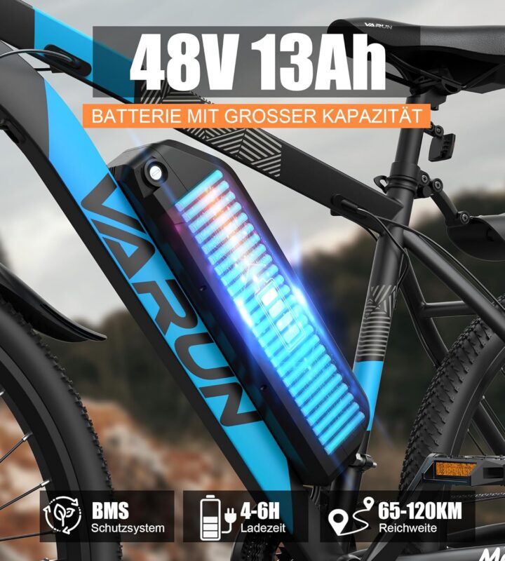 VARUN E Bike, 27.5 Zoll Ebike Herren Damen mit 48V 13Ah (624 Wh) Akku, Bis zu 120 KM, 55Nm 250W Motor, 21-Gang E-Bike Mountainbike mit 4 Fahrmodi, Elektrofahrrad Herren Damen für Pendeln, Bergig