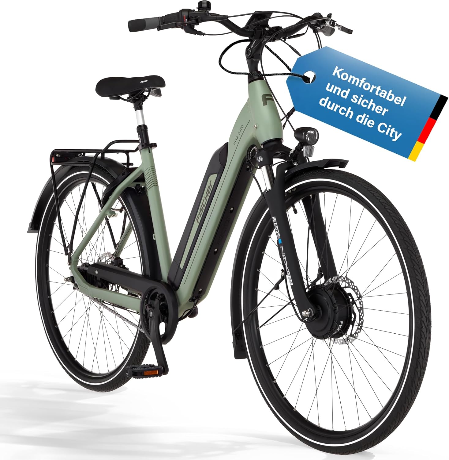 81XPAWDVGqL._AC_SL1500 Fischer E-Bike City CITA 2403 Active Elektrofahrrad für Damen und Herren, RH 43, Frontmotor 40 Nm, 48 V Akku