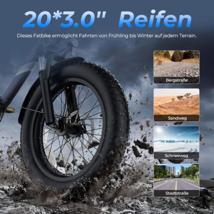 Touroll S3 Pro E-Bike Klapprad mit 1296Wh Akku, 65km-195km Reichweite, 20''x3.0'' Fat Tire Elektrofahrrad Herren Damen, 250W Motor, 50Nm Drehmoment, Ebike mit Gepäckträger, StVZO Konfor